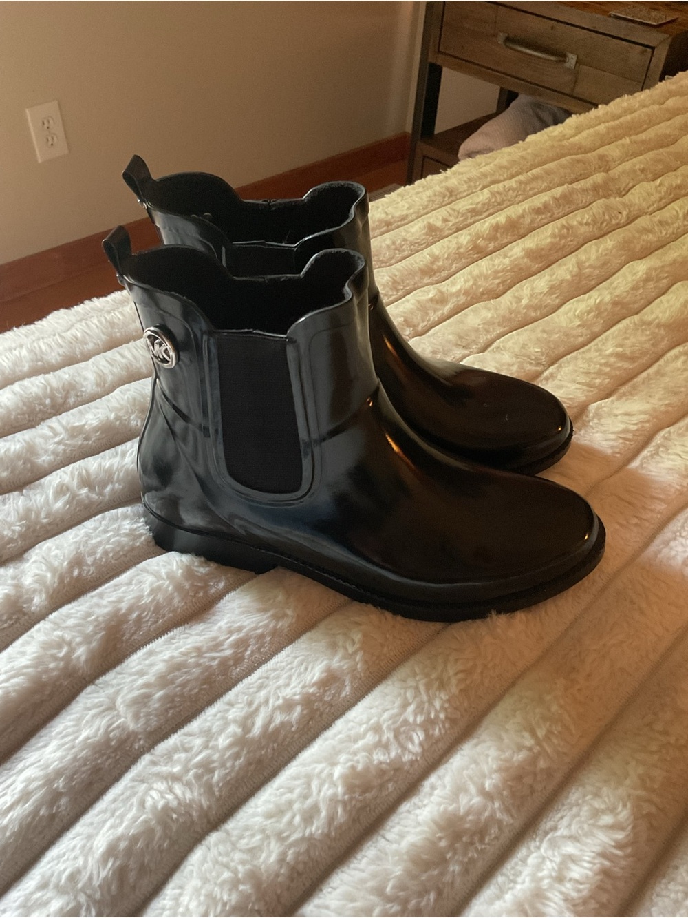 Michael Kors Black Glossy Ankle Rain Boots